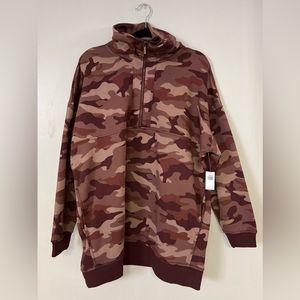 New Old Navy Fleece Jacket Large Camo Pullover 1/4 Zip Mauve